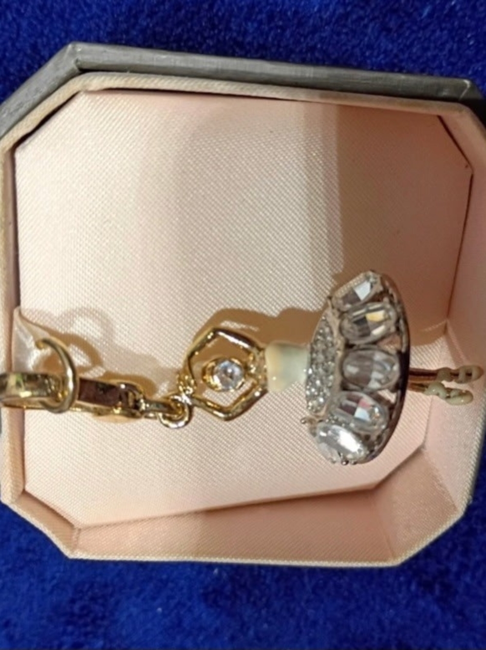 Juicy Couture Gold-Tone Drop Earrings with White Bead and Clear Crystals